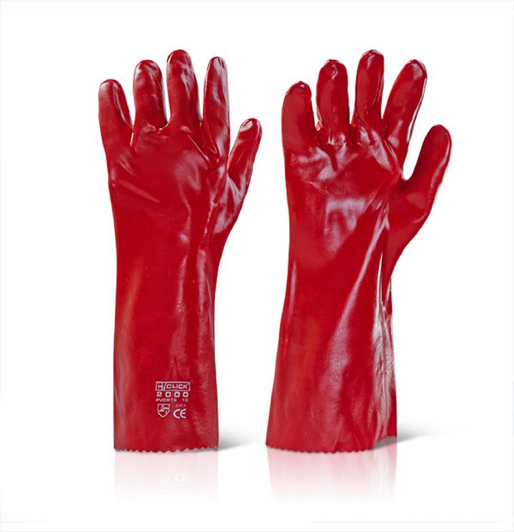 Red PVC Gloves 16" (1 pair)